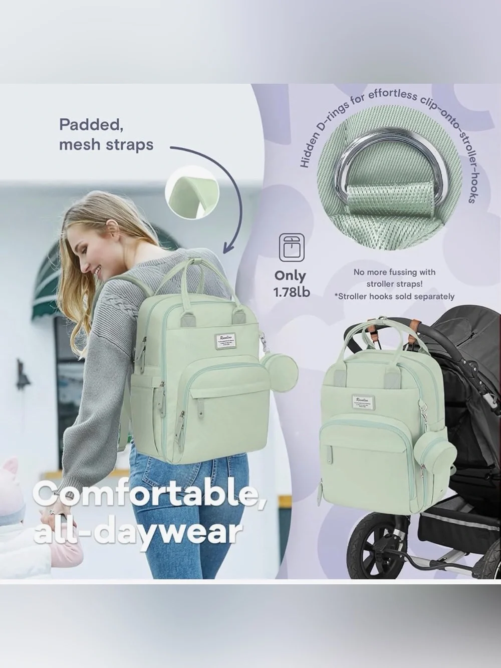 NWT - Ruvalino -  Mint Green Baby Diaper Backpack